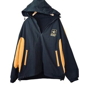US Army Mens REVERSIBLE Jacket Black Gold Full Zip Hooded Windbreaker Fleece XL